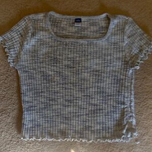 Girls 10/12  Old Navy Heathered Blue and Cream Ribbed Short Sleeve Top